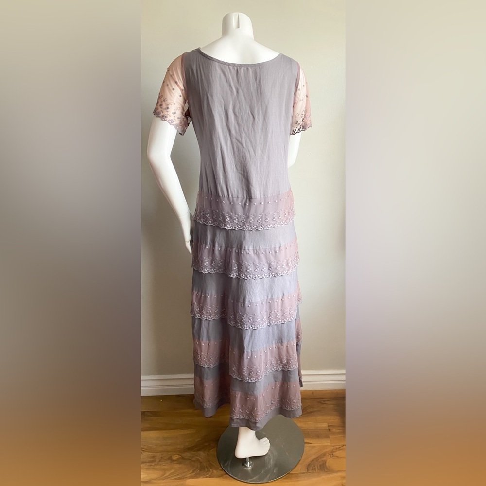 Sundance Linen Floral Embroidered Lace Tiered Maxi Dress Cottage Boho Tribal 4 - Picture 6 of 13